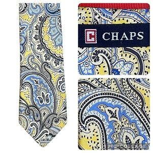 Chaps Yellow Blue & Black Paisley Silk Classic Preppy Business Tie